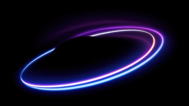 On a black background, blue and purple glowing elliptical lines swirl from left to right, perfect for digital visuals, graphic elements, or creative backgrounds.