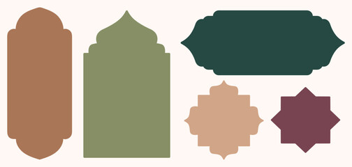 Islamic shape of door or window silhouette Arabic arch. Collection of patterns in oriental style. Frames in Arabic Muslim design for Ramadan Kareem. Vector mosque gate shape isolated on background.