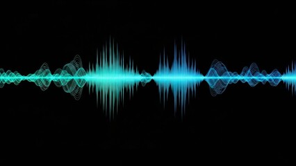 A vibrant blue sound wave graphic displayed on a black background