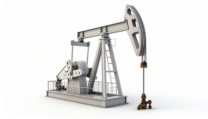 Oil pump jack operates in an oil field during daylight hours generating energy and extracting crude oil for industrial use