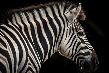 Close-up zebra fur texture with black-on-black stripes and a thin single-color neon line accent following stripe curves under controlled lighting - AI Generated