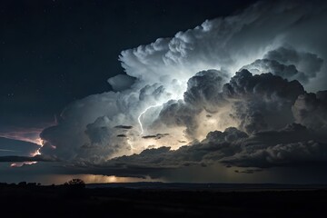 Ultra-dark storm clouds filling the frame with near-black sky, subtle cloud layering, and faint internal lightning glow creating cinematic low-key atmosphere  - AI Generated