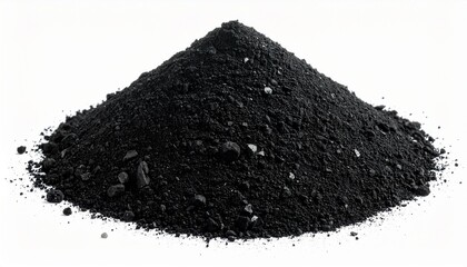 Black powder sits in a small pile on a flat surface showing texture and form under light