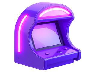 Isometric illustration of a purple arcade cabinet with neon lighting