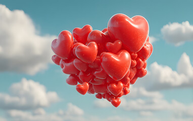 3D Render of Many Small Red Hearts Forming One Large Heart Shape