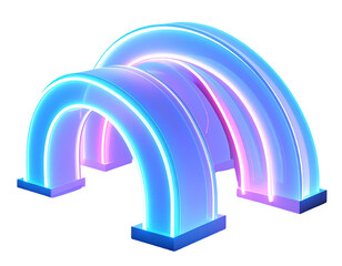 Glowing neon arches, layered in blue and pink, on a black background