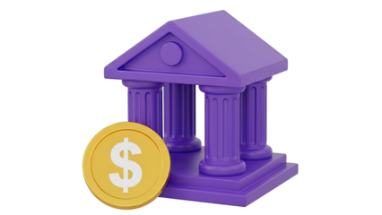 3D Bank Building and Gold Dollar Coin