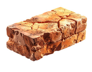 Craggy, fractured brick, weathered with deep crevasses and a rough texture