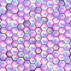 A soft pastel background with three-dimensional hexagons in delicate shades of purple, pink, and yellow. It's perfect for children's designs, spring themes, or sophisticated decor. 3d rendering
