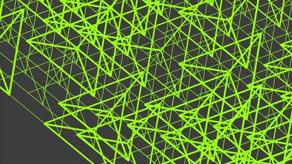Chaotic neon green geometric lines create an abstract dynamic pattern. Ideal for energetic backgrounds, intros, or modern digital content.