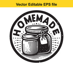  vector homemade jar label with text and illustration isolated on white background for cooking or food