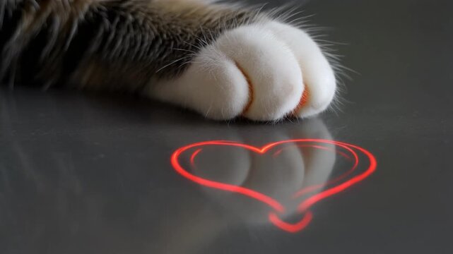 Cat paw with glowing heart.
