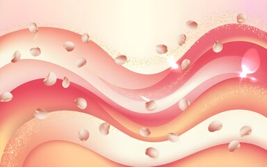 an abstract digital illustration celebrating rose day with petals floating over the pink waves