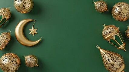 Golden ornaments on green background