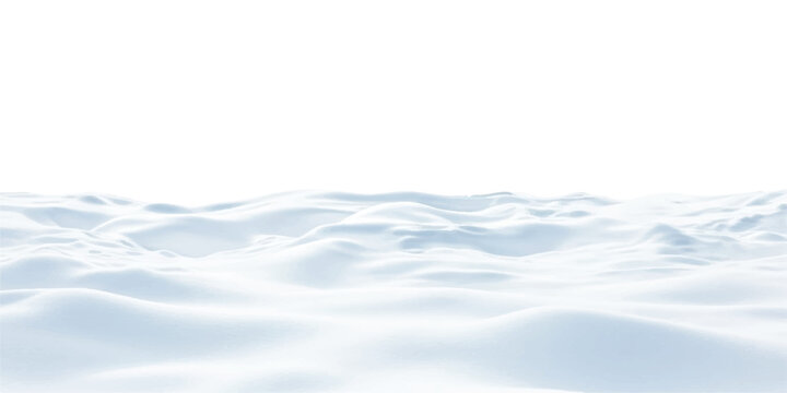 A close-up perspective of rolling snowdrifts creating a winter texture on a white background