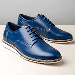 classic men leather casual blue shoes close up