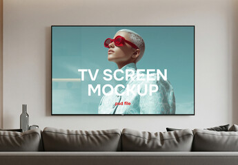 Modern smart TV in livingroom mockup
