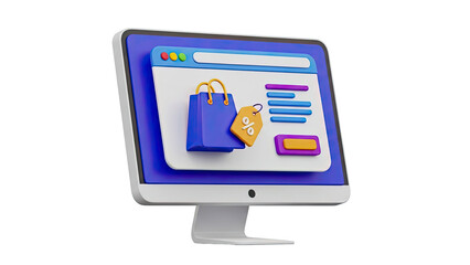 3D Illustration of Online Shopping on Computer Screen