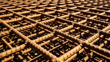 Obraz premium Rusty Grid Metal Rebar Pattern with Construction, Detail, and Industrial Texture.