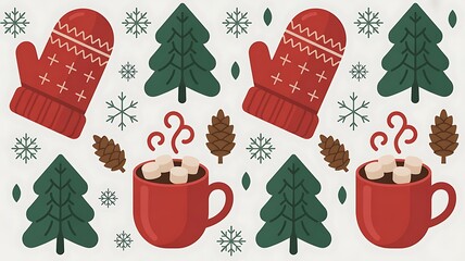 Cozy winter scene with hot chocolate and festive decorations