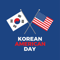 Korean American Day poster vector illustration. Flag of South Korea and American flag icon. Template for background, banner, card. January 13 every year. Important day