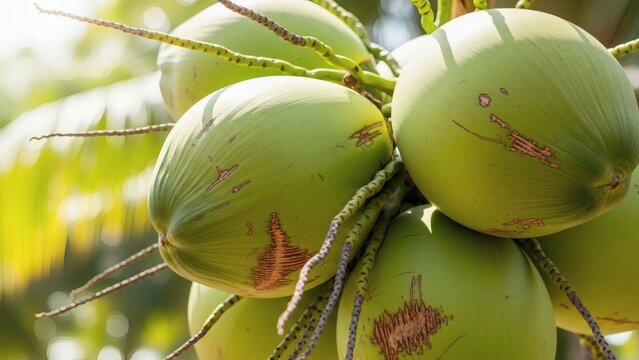 Tropical Treasure Green Coconuts Bunch in Sunny Paradise.