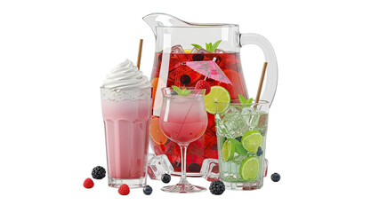 Assortment of Refreshing Beverages with Berries and Fruit Garnishes