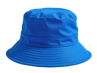 Fototapeta premium A person wearing a bright blue bucket hat with a wide brim, great for outdoor activities or fashion inspiration