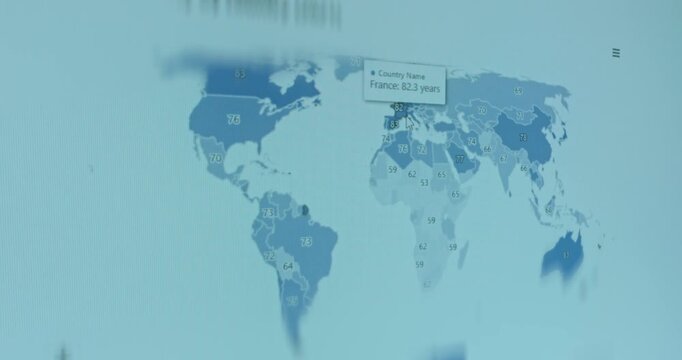 World map displaying the average life expectancy by country