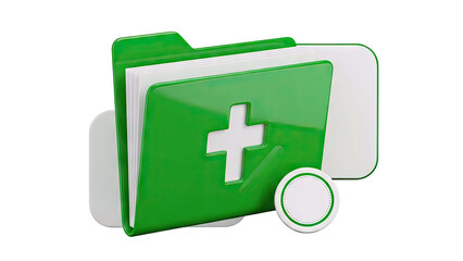 Green medical folder with cross symbol and blank label