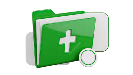Green medical folder with cross symbol and blank label