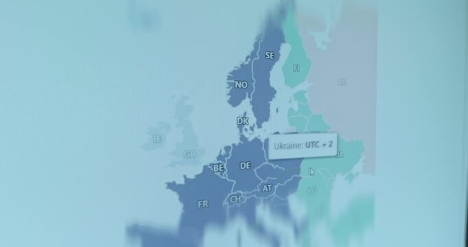 Map of Europe with a pop up indicating the time zone for each country