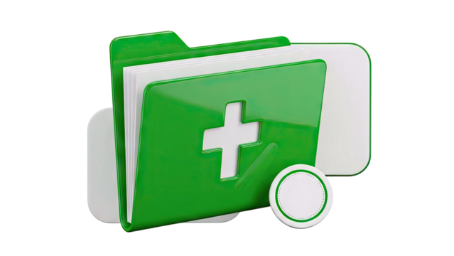 Green medical folder with cross symbol and blank label - Powered by Adobe