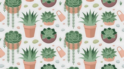 Vibrant succulent plants in colorful pots with gardening tools
