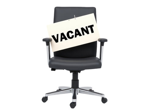 A black office chair with a vacant sign, suitable for use in business or office settings