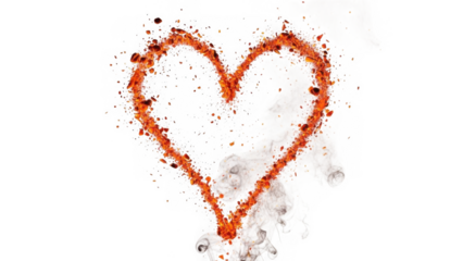 Red powder heart design isolated on transparent background