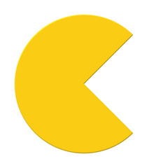Yellow pie chart sector isolated. 3D geometric pacman shape.