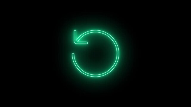 Glowing Neon Green Refresh and Redo Arrow Icon on Dark Black Background for Technology and Digital Interface Design Concepts.
