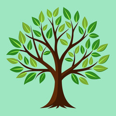 Obraz premium Tree with green leaves in flat design style with soft lighting on a pastel background for nature and growth illustration