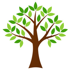 Tree with green leaves in flat design style with white background for nature and growth themes