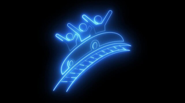 Glowing neon Roller coaster icon isolated on black background. rollercoaster riding icon animation. Amusement park. Children's entertainment playground, recreation park. 4k video animation.