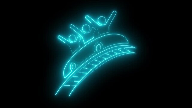 Glowing neon Roller coaster icon isolated on black background. rollercoaster riding icon animation. Amusement park. Children's entertainment playground, recreation park. 4k video animation.