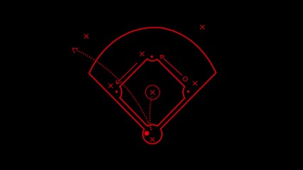 Baseball Strategy and tactics plan icon animated on black background. Planning strategy concept icon. Baseball cup formation and tactic. 4k video animation. - Powered by Adobe