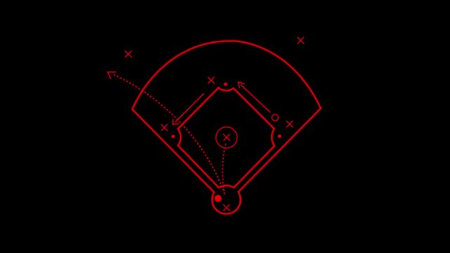 Baseball Strategy and tactics plan icon animated on black background. Planning strategy concept icon. Baseball cup formation and tactic. 4k video animation.
