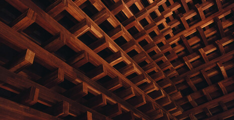 Wooden lattice ceiling texture with Japanese geometric design