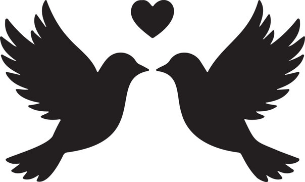 Flying Love Birds with Spreading Wings - Dynamic Romance Silhouette for Freedom, Travel, and Wedding Celebration Graphics
