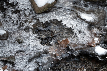 Frozen mountain stream in winter