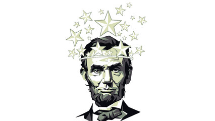 Artistic illustration of Abraham Lincoln with stars around his head symbolizing inspiration and leadership.