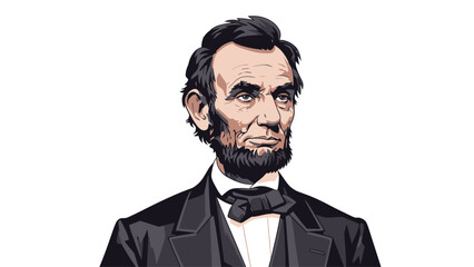 Illustration of Abraham Lincoln in formal attire with beard and bow tie.