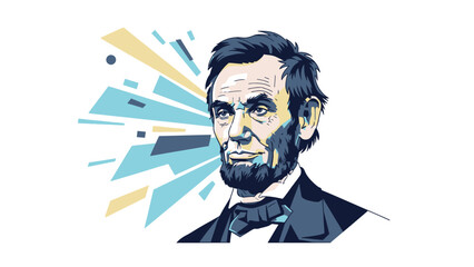 Stylized digital illustration of Abraham Lincoln with abstract geometric background.